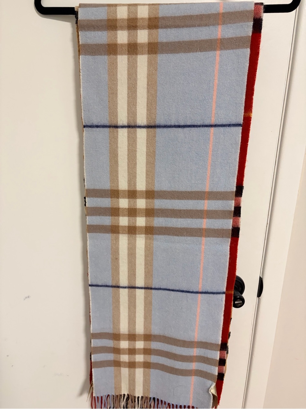 Burberry Light Blue Plaid Throw with Beige and Red Accents